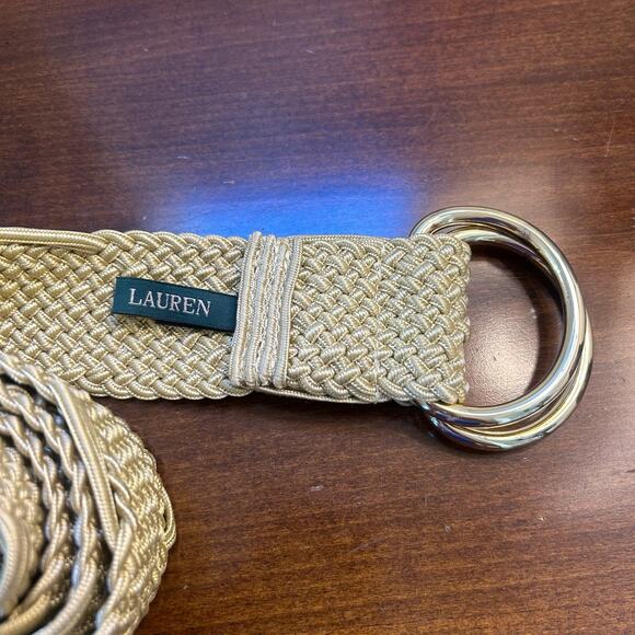 Lauren Ralph Lauren Gold Nylon Preppy Gold Plaque Double Ring Buckle Belt main image 5